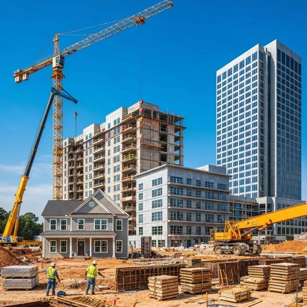 Construction site in Atlanta showing residential and commercial buildings, highlighting cost differences