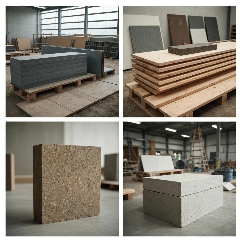 Close-up of sustainable building materials like recycled steel and mass timber used in green structural design