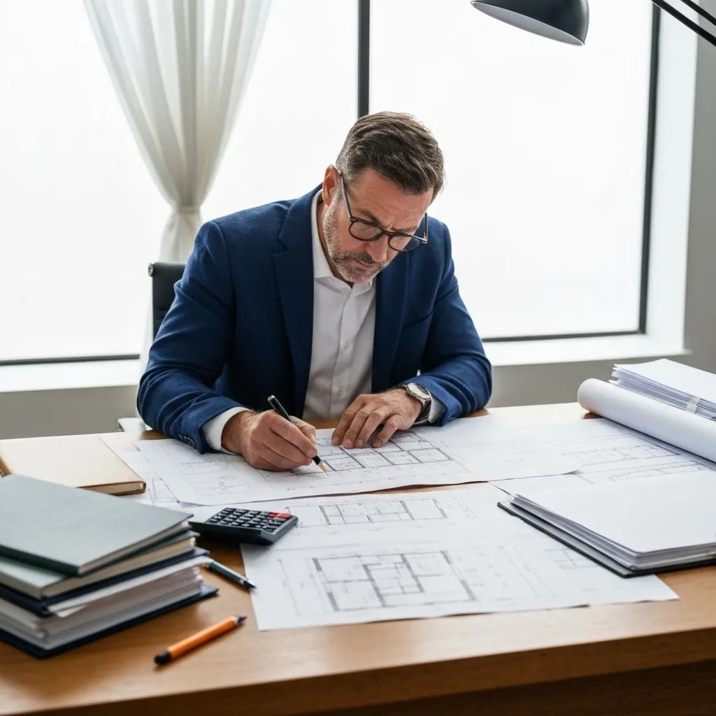 Structural engineer reviewing building plans for adherence to Atlanta zoning laws