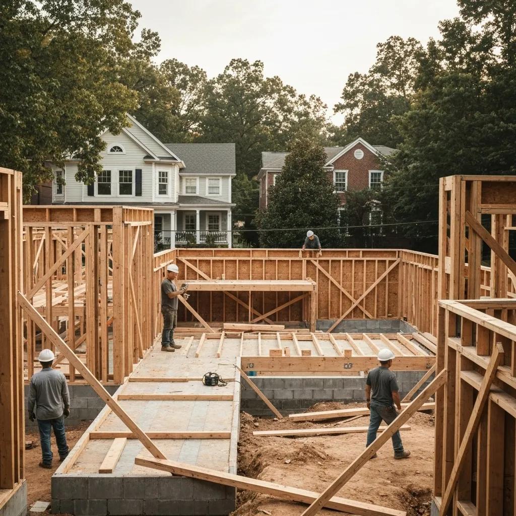 Residential construction site in Atlanta highlighting structural design elements