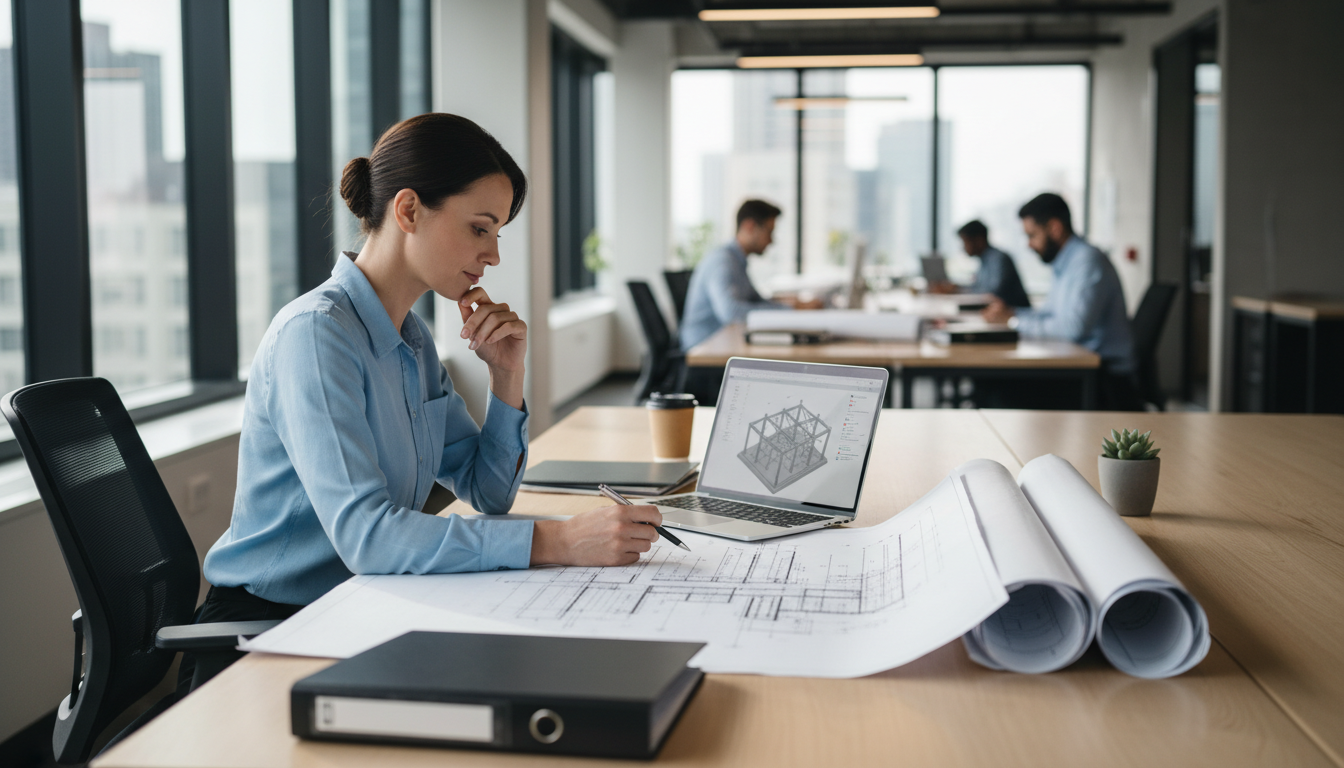 Structural engineer reviewing project scope and drawings with a client